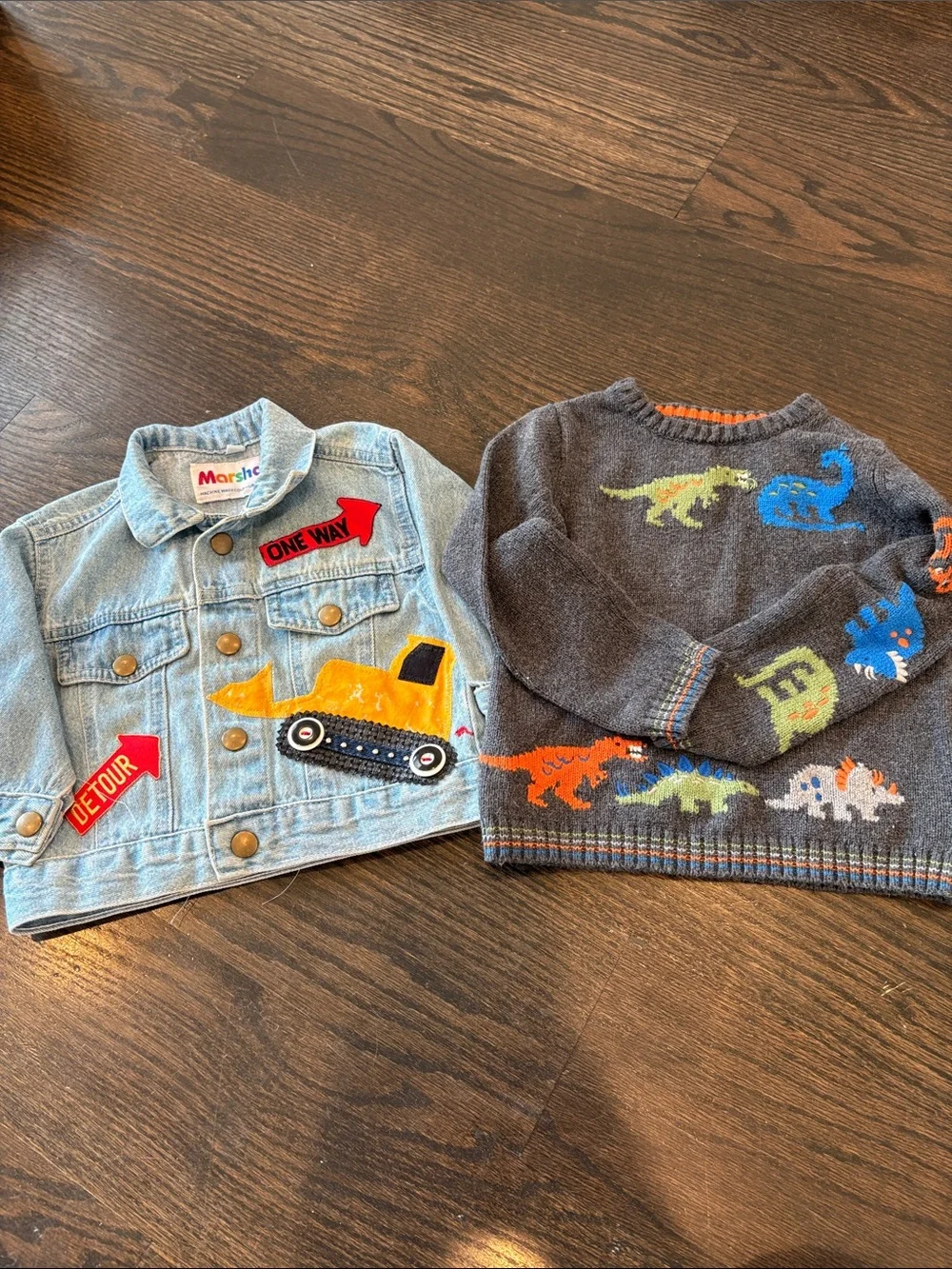 Boys Denim Jacket And Dinosaur Sweater
